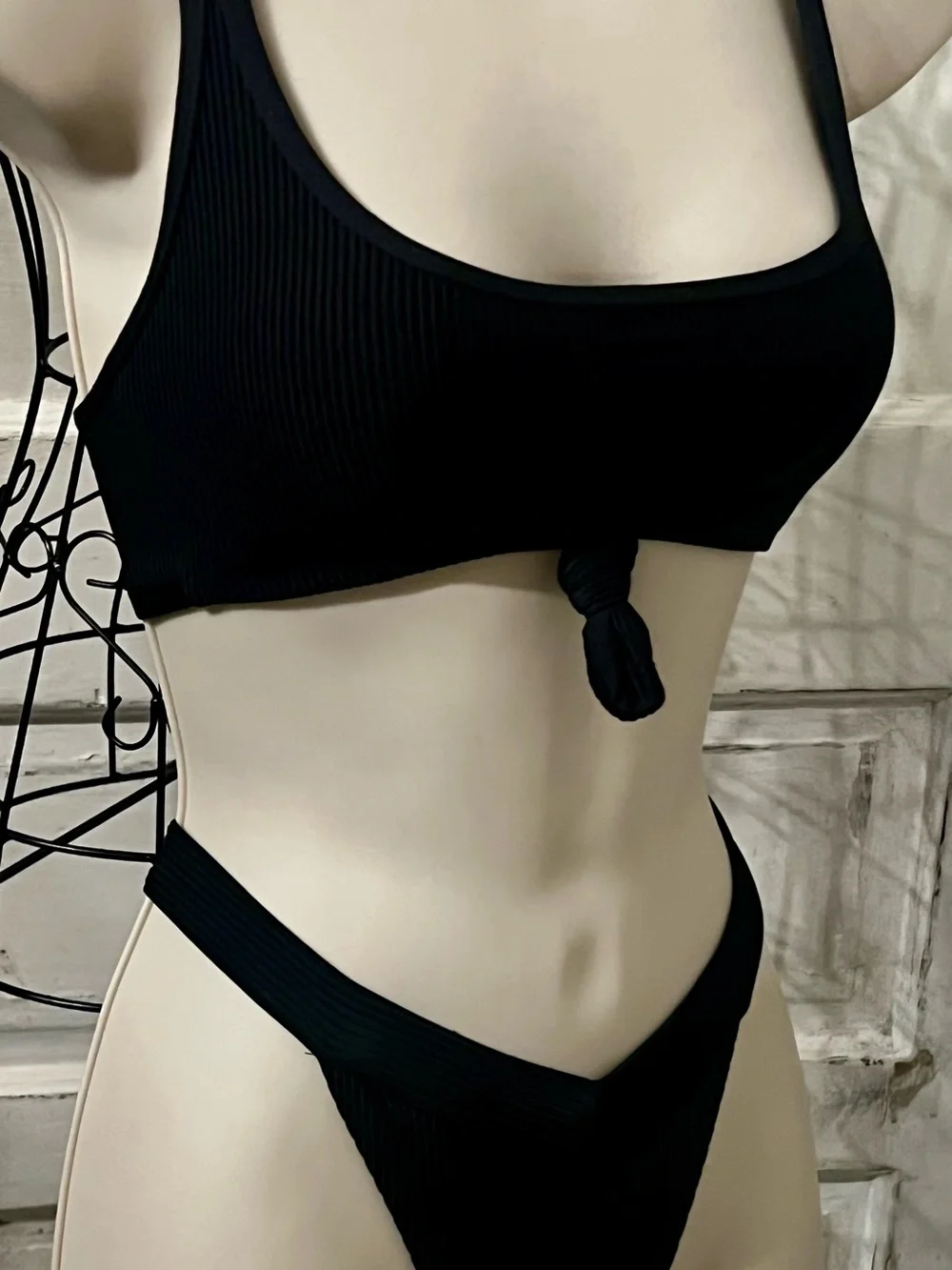 Frankie's Bikinis’ Greer Ribbed Knot Top & Cole Bottoms Black Small